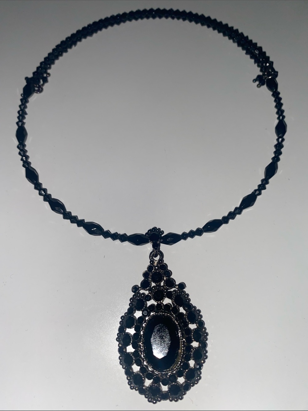 Monet Black Beaded Pendant Choker Necklace - Victorian Bridgerton Bohemian